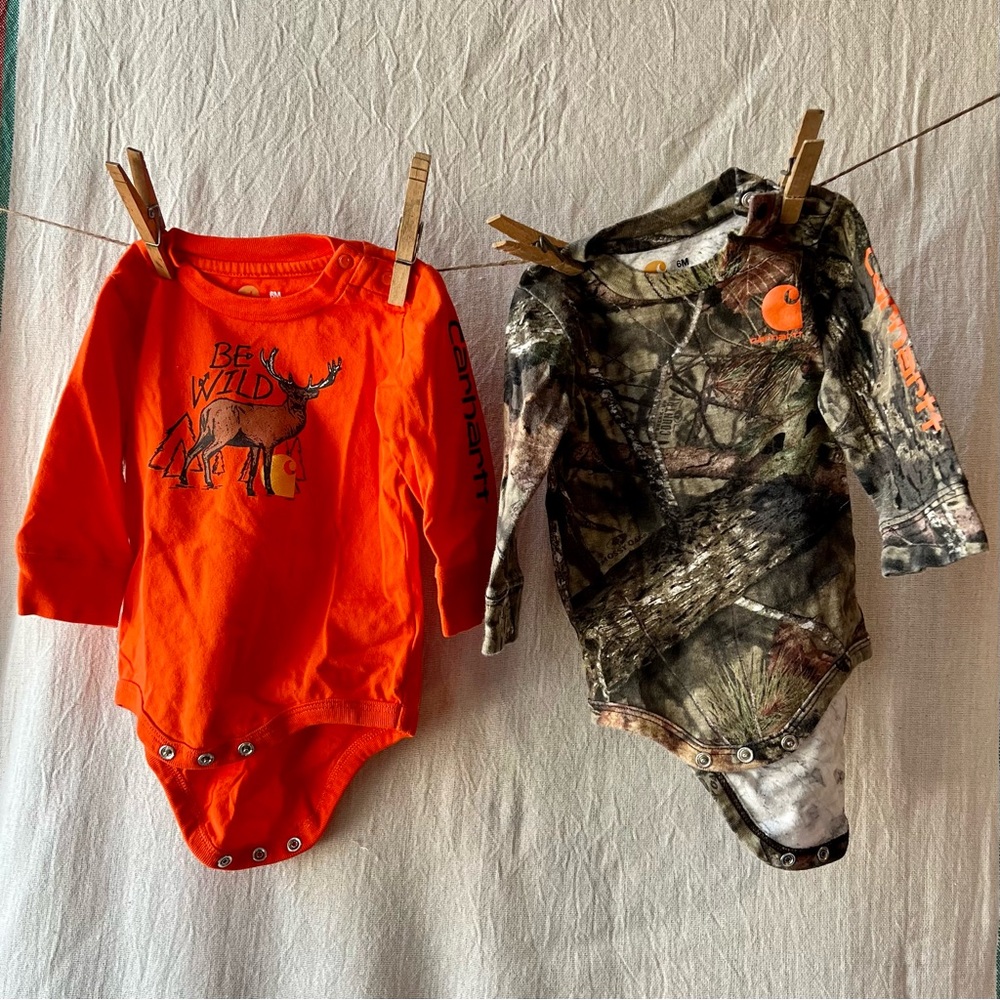 Pair of Carhartt Bodysuits. 6m.